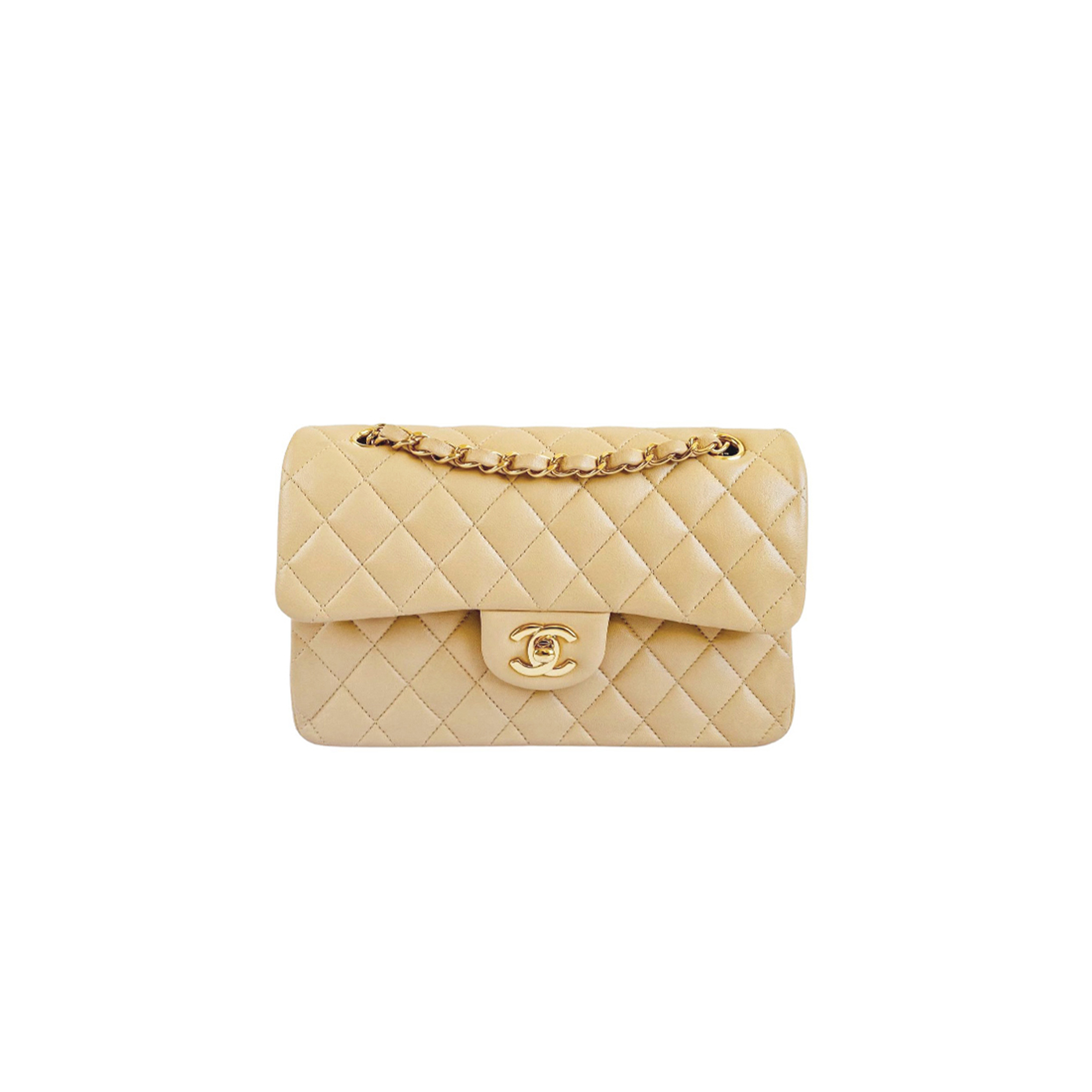CHANEL BEIGE CLASSIK DOUBLE FLAP BAG (23*14*6cm)